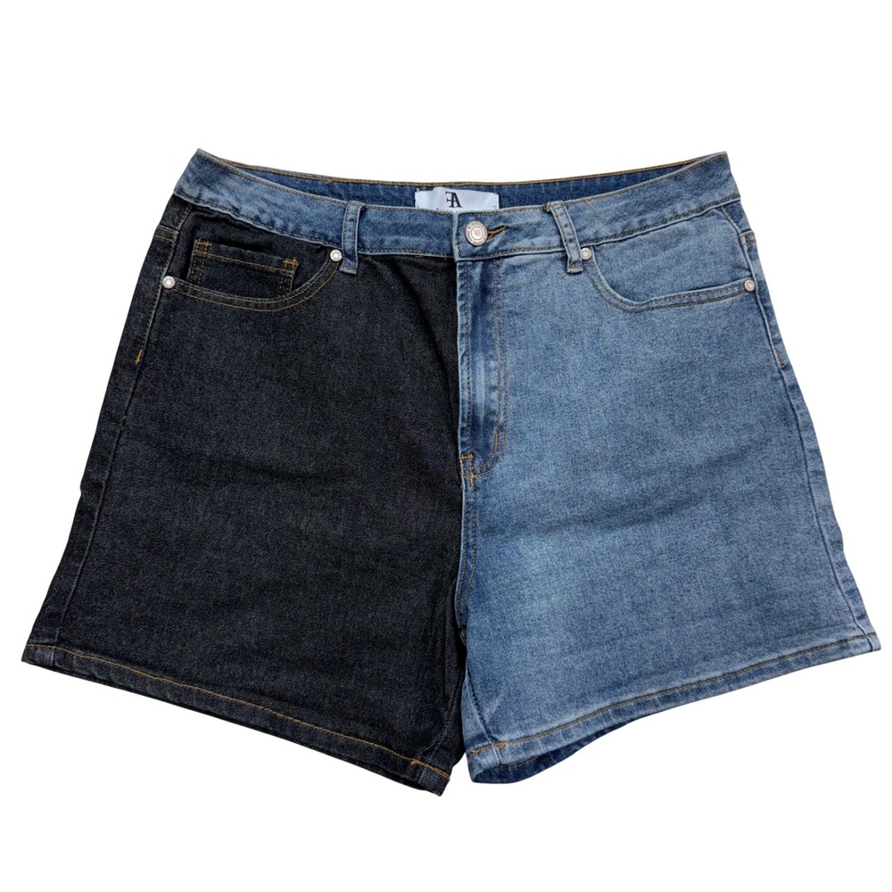 Flying Angel Two Tone Denim Shorts Womens 15 Blue Black‎ Split Color Streetwear